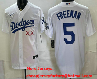 Men's Los Angeles Dodgers x KAWS #5 Freddie Freeman White Cool Base Jersey