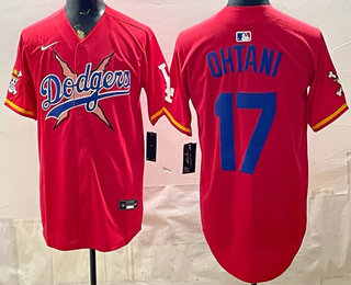 Men's Los Angeles Dodgers x One Piece #17 Shohei Ohtani Red Vapor Premier Limited Stitched Jersey