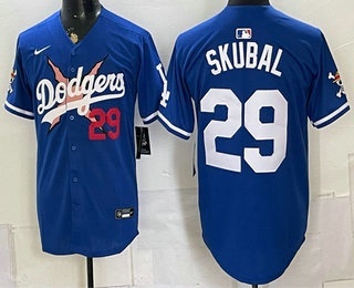 Men's Los Angeles Dodgers x One Piece #29 Tarik Skubal Royal Alternate Stadium Stitched Jersey