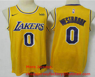 Men's Los Angeles Lakers #0 Russell Westbrook Yellow 2021 Nike Swingman Stitched NBA Jersey With Sponsor Logo
