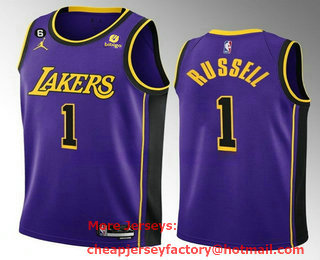 Men's Los Angeles Lakers #1 DAngelo Russell Purple Statement Edition With 6 Patch Stitched Jersey