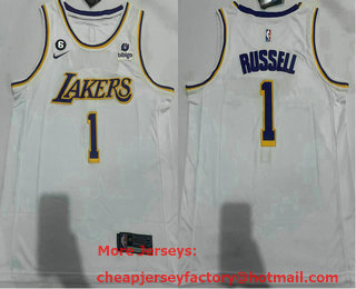 Men's Los Angeles Lakers #1 DAngelo Russell White Association Edition With 6 Patch Stitched Jersey