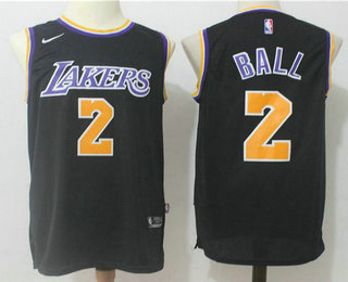 Men's Los Angeles Lakers #2 Lonzo Ball Black With Purple Name 2017-2018 Nike Swingman Stitched NBA Jersey