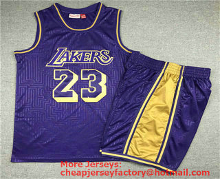 Men's Los Angeles Lakers #23 LeBron James 2018-19 Purple Hardwood Classics Soul Swingman Throwback Jersey With Shorts