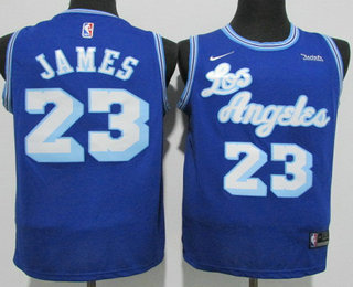 Men's Los Angeles Lakers #23 LeBron James Blue New Latin Nights 2021 Hardwood Classics Jersey With NEW Sponsor Logo