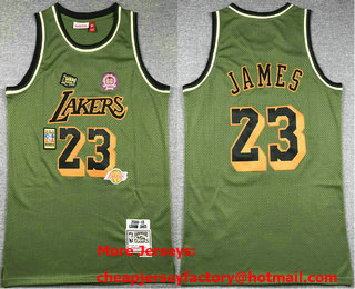 Men's Los Angeles Lakers #23 LeBron James Olive Military Flight Throwback Swingman Jersey