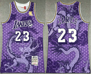 Men's Los Angeles Lakers #23 LeBron James Purple 2019 Dragon Throwback Swingman Jersey