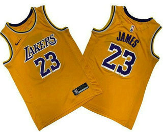 Men's Los Angeles Lakers #23 LeBron James Yellow Icon Swingman Jersey