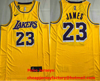 Men's Los Angeles Lakers #23 LeBron James Yellow NEW 2021 Nike AU Stitched Jersey