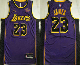 Men's Los Angeles Lakers #23 Lebron James Purple Sponsor Statement AU Jersey