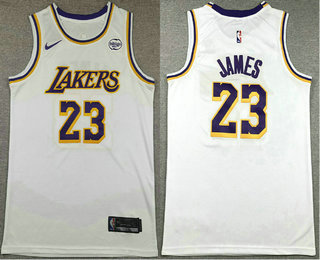 Men's Los Angeles Lakers #23 Lebron James White Sponsor Swingman Stitched Jersey