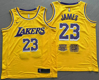 Men's Los Angeles Lakers #23 Lebron James Yellow AU Stitched Jersey