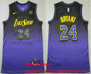 Men's Los Angeles Lakers #24 Kobe Bryant 2024 Purple City Edition Swingman Sponsor Stitched Jersey