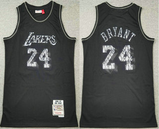 Men's Los Angeles Lakers #24 Kobe Bryant Black Leather Snakeskin Hardwood Swingman Throwback Jersey