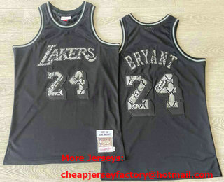 Men's Los Angeles Lakers #24 Kobe Bryant Black Leather Snakeskin Hardwood AU Throwback Jersey