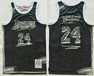 Men's Los Angeles Lakers #24 Kobe Bryant Black Sketch Swingman Jersey