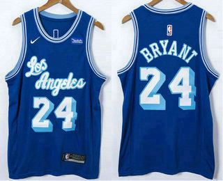 Men's Los Angeles Lakers #24 Kobe Bryant Blue New Latin Nights 2021 Hardwood Classics Jersey With NEW Sponsor Logo