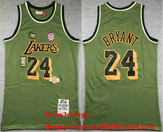 Men's Los Angeles Lakers #24 Kobe Bryant Olive Military Flight 1996 Throwback Swingman Jersey