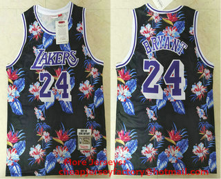 Men's Los Angeles Lakers #24 Kobe Bryant Ness Floral Fashion 2007-08 Hardwood Classics Soul Swingman Throwback Jersey