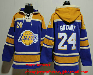 Men's Los Angeles Lakers #24 Kobe Bryant Purple Ageless Must Have Lace Up Pullover Hoodie