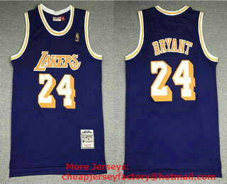 Men's Los Angeles Lakers #24 Kobe Bryant Purple Gold NBA 2007-08 Hardwood Classics Soul Swingman Stitched NBA Throwback Jersey