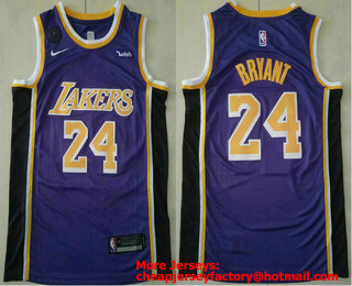 Men's Los Angeles Lakers #24 Kobe Bryant Purple With KB Patch 2018-2019 Nike Wish Swingman Stitched NBA Jersey