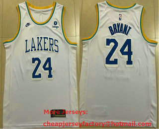Men's Los Angeles Lakers #24 Kobe Bryant White 2022 Nike Swingman Throwback Stitched Jersey With Sponsor