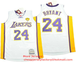 Men's Los Angeles Lakers #24 Kobe Bryant White Finals Patch 2009-10 Hardwood Classics Soul Swingman Throwback Jersey
