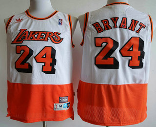 Men's Los Angeles Lakers #24 Kobe Bryant White Orange Split Hardwood Classics Jersey
