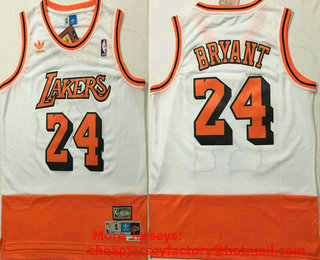 Men's Los Angeles Lakers #24 Kobe Bryant White Red Split Hardwood Classics Jersey
