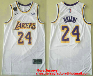 Men's Los Angeles Lakers #24 Kobe Bryant White With KB Patch 2018-2019 Nike Wish Swingman Stitched NBA Jersey
