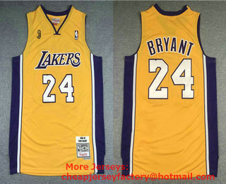 Men's Los Angeles Lakers #24 Kobe Bryant Yellow Champion Patch 2008-09 Hardwood Classics Soul Swingman Throwback Jersey