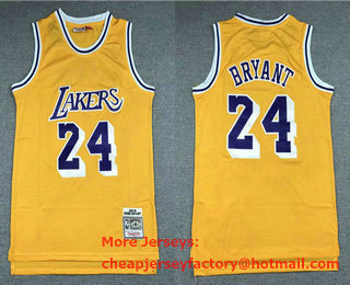 Men's Los Angeles Lakers #24 Kobe Bryant Yellow Gold NBA logo 2008-09 Hardwood Classics Soul Swingman Throwback Jersey