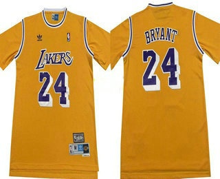 Men's Los Angeles Lakers #24 Kobe Bryant Yellow Short Sleeved Swingman Throwback Jersey