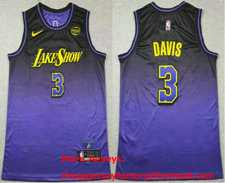 Men's Los Angeles Lakers #3 Anthony Davis 2024 Purple City Edition Swingman Sponsor Stitched Jersey