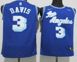Men's Los Angeles Lakers #3 Anthony Davis Blue New Latin Nights 2021 Hardwood Classics Jersey With NEW Sponsor Logo