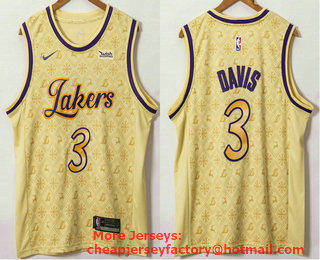 Men's Los Angeles Lakers #3 Anthony Davis Yellow 2021 Nike Swingman Stitched NBA Fashion Jersey With NEW Sponsor Logo