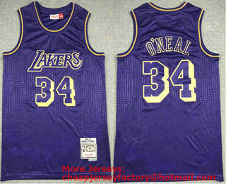 Men's Los Angeles Lakers #34 Shaquille O'neal 1996-97 Purple Hardwood Classics Soul Swingman Throwback Jersey