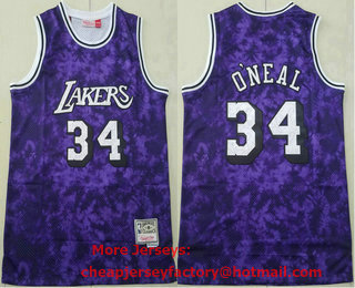 Men's Los Angeles Lakers #34 Shaquille O'neal Purple Camo Hardwood Classics Soul Swingman Throwback Jersey