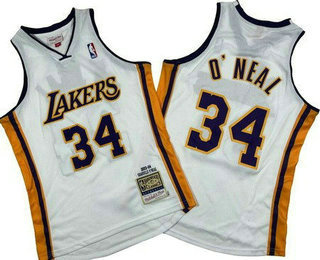 Men's Los Angeles Lakers #34 Shaquille ONeal White 2003 Throwback Swingman Jersey