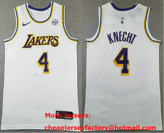Men's Los Angeles Lakers #4 Dalton Knecht White Sponsor Swingman Stitched Jersey