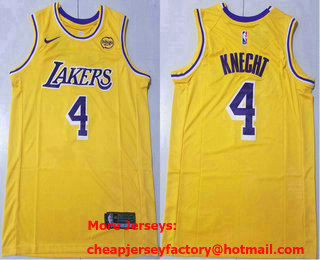 Men's Los Angeles Lakers #4 Dalton Knecht Yellow Icon Sponsor Swingman Stitched Jersey