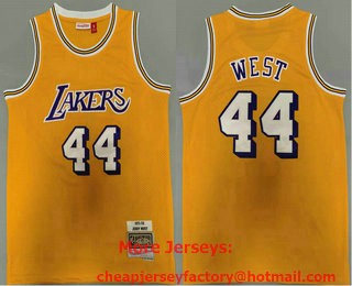 Men's Los Angeles Lakers #44 Jerry West 1971-72 Yellow Hardwood Classics Soul Swingman Throwback Jersey