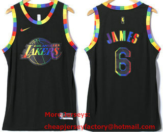 Men's Los Angeles Lakers #6 LeBron James Black 2022 Nike Fashion Stitched Jersey With Sponsor