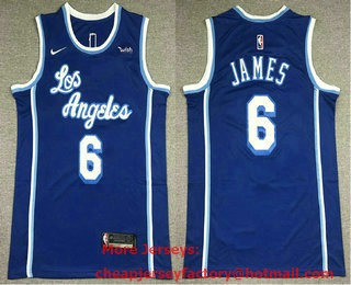 Men's Los Angeles Lakers #6 LeBron James Blue 2021 Nike Swingman Stitched Jersey With Sponsor Logo
