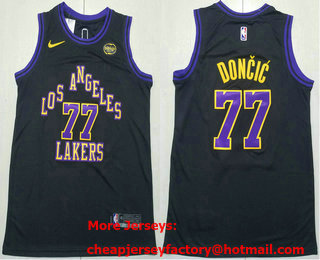 Men's Los Angeles Lakers #77 Luka Doncic Black 2023 City Icon Sponsor Swingman Jersey