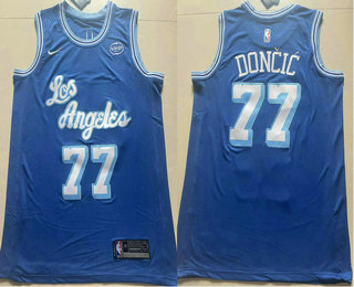 Men's Los Angeles Lakers #77 Luka Doncic Blue Classic Icon Sponsor Swingman Jersey