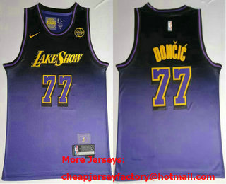 Men's Los Angeles Lakers #77 Luka Doncic Purple 2025 City Edition Swingman Sponsor Stitched Jersey 01