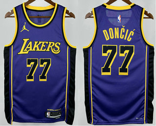 Men's Los Angeles Lakers #77 Luka Doncic Purple 2025 Jordan Hot Press Jersey