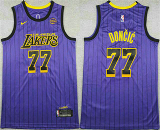 Men's Los Angeles Lakers #77 Luka Doncic Purple Sponsor City Edition Nike Swingman Jersey